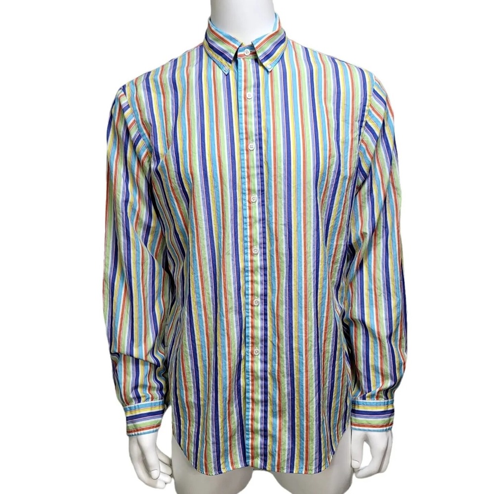 Vintage 90s Ralph Lauren Mens XL Custom Colorful Vertical Striped Button Front